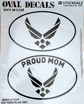 U.S. Air Force, Proud Mom, 2-Piece White and Clear Euro Decal Sticker Set, 4x2.5 Inch Each, United States Military
