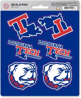 Louisiana Tech University Bulldogs 6-Piece Decal Sticker Set, 5x6 Inch Sheet, Gift for football fans for any hard surfaces around home, automotive, personal items