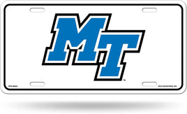 Middle Tennessee State University Blue Raiders Metal Auto Tag License Plate, White Design, 6x12 Inch