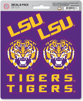 Louisiana State University LSU Tigers 6-Piece Decal Sticker Set, 5x6 Inch Sheet, Gift for football fans for any hard surfaces around home, automotive, personal items