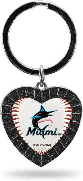 Miami Marlins Keychain Rhinestone Heart Decal Emblem Team Color Baseball