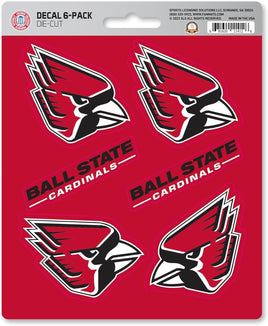 Ball State University Cardinals 6-Piece Decal Sticker Set, 5x6 Inch Sheet, Gift for football fans for any hard surfaces around home, automotive, personal items