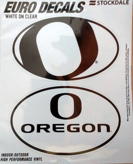 University of Oregon Ducks 2-Piece Euro Decal Sticker Set, White and Clear Color, 4x2.5 Inch Each