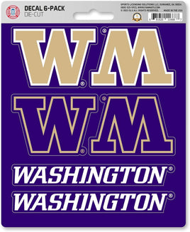 University of Washington Huskies 6-Piece Decal Sticker Set, 5x6 Inch Sheet, Gift for football fans for any hard surfaces around home, automotive, personal items
