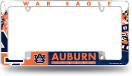 Auburn University Tigers Metal License Plate Frame Chrome Tag Cover All Over Design 6x12 Inch