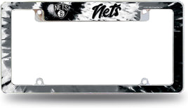 Brooklyn Nets Metal License Plate Frame Chrome Tag Cover Tie Dye Design 6x12 Inch
