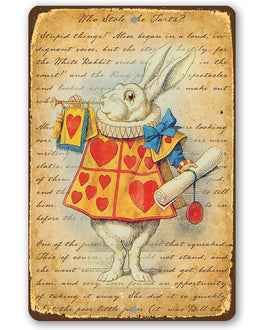 Alice in Wonderland - White Rabbit Dressed As Herald - Metal Sign