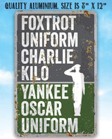 Foxtrot Uniform Charlie Kilo, Yankee Oscar Uniform - Metal Sign