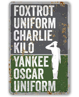 Foxtrot Uniform Charlie Kilo, Yankee Oscar Uniform - Metal Sign