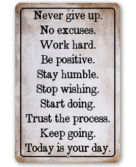 Never Give Up -  Metal Sign