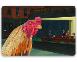 Nighthawks Painting - Interrupted by Rooster - Metal Sign