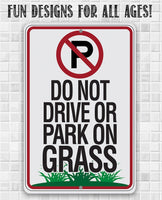 No Parking Grass - Metal Sign