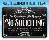 No Soliciting, Knocking, and Ringing - Metal Sign