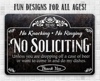No Soliciting, Knocking, and Ringing - Metal Sign