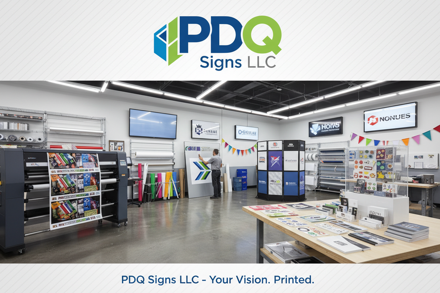 Pdq signs logo advertisement with signs, banners , stickers, printing background images and displays 