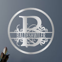 Name Metal Wall Art Sign - Custom Metal Sign, Split Circle Monogram