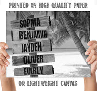 Personalized - Names Sign Post Art - Beach - Print or Canvas