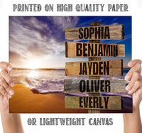 Personalized - Names Sign Post Art - Sunset Beach - Print or Canvas
