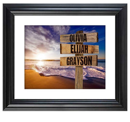 Personalized - Names Sign Post Art - Sunset Beach - Print or Canvas
