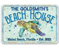 Personalized - Sea Turtle Beach House - Metal Sign