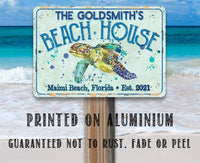 Personalized - Sea Turtle Beach House - Metal Sign