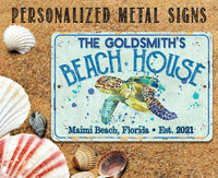 Personalized - Sea Turtle Beach House - Metal Sign