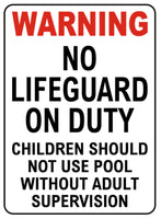Warning No Lifeguard On Duty Children Should Not Use Pool Without Adult Supervision