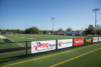 Several Horizontal vinyl banners high school football field image  showing support PDQ Signs logo as one of the supporters 