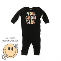 You Grow Girl on Front w/ Smiley and Flowers on Back - Baby Sleeper
