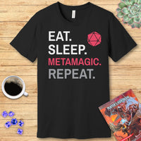 Sorcerer Class T-Shirt – 'Eat, Sleep, Metamagic, Repeat'