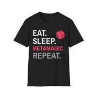 Sorcerer Class T-Shirt – 'Eat, Sleep, Metamagic, Repeat'