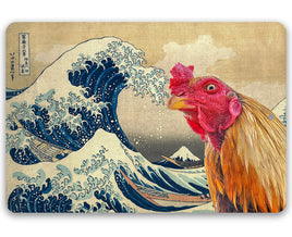 The Great Wave off Kanagawa Painting - Interrupted by Rooster - Metal Sign