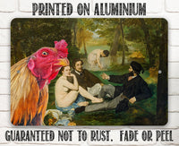 The Luncheon on the Grass Painting - Interrupted by Rooster - Metal Sign