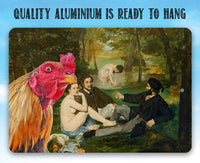 The Luncheon on the Grass Painting - Interrupted by Rooster - Metal Sign