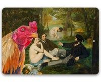 The Luncheon on the Grass Painting - Interrupted by Rooster - Metal Sign
