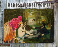 The Luncheon on the Grass Painting - Interrupted by Rooster - Metal Sign