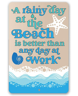 A Rainy Day At The Beach - Metal Sign