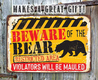 Tin - Beware Bear - Metal Sign
