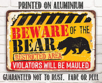 Tin - Beware Bear - Metal Sign