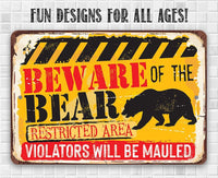 Tin - Beware Bear - Metal Sign