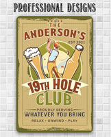 Personalized - 19th Hole Club Golf - Metal Sign