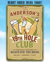 Personalized - 19th Hole Club Golf - Metal Sign