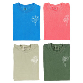 Embroidered Comfort Colors Tee - 1 Birth Flower w/ White Thread (pocket)