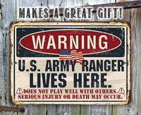 Warning US Army Ranger - Metal Sign
