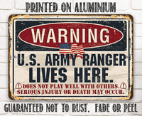 Warning US Army Ranger - Metal Sign